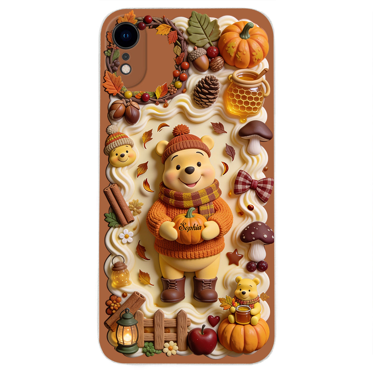 Cozy Vibe Cute Bear - Personalized Yellow Bear 3D Embossed Leather Phone Case
