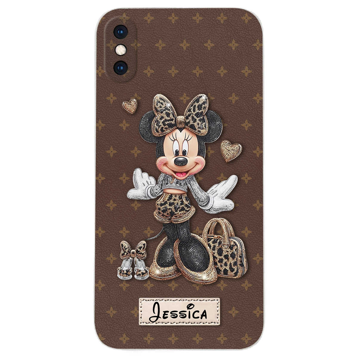 Chic Leopard Print & Bow Mouse - Personalized Mouse Leather Phone Case