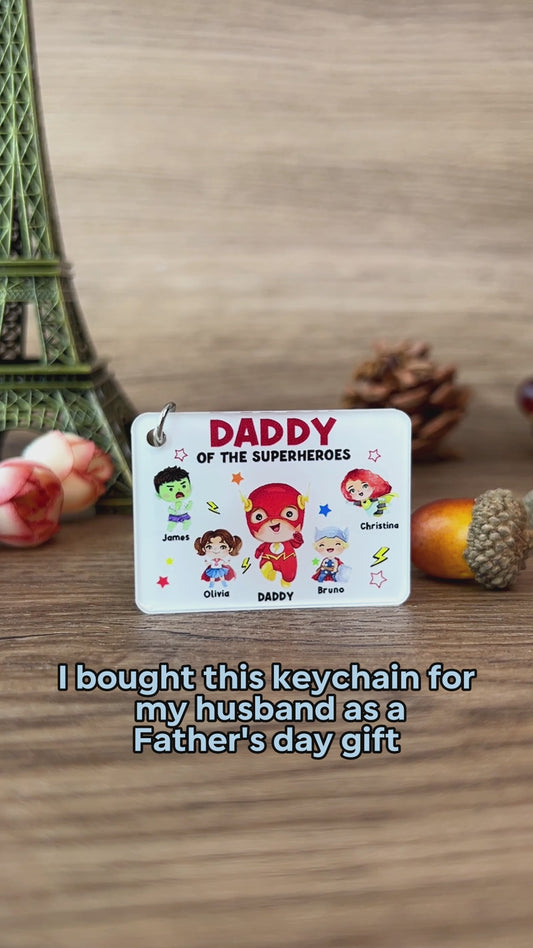 Daddy Of Superheroes - Personalized Father Keychain (Printed On Both Sides)