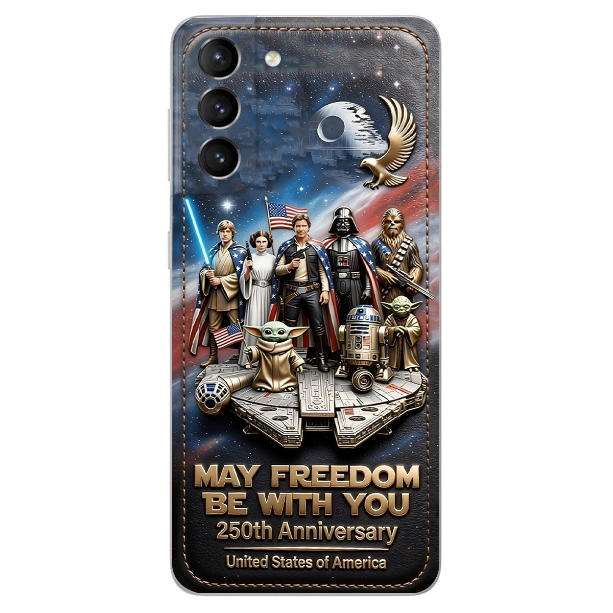 May Freedom Be With You - Personalized The Force 3D Embossed Leather Phone Case