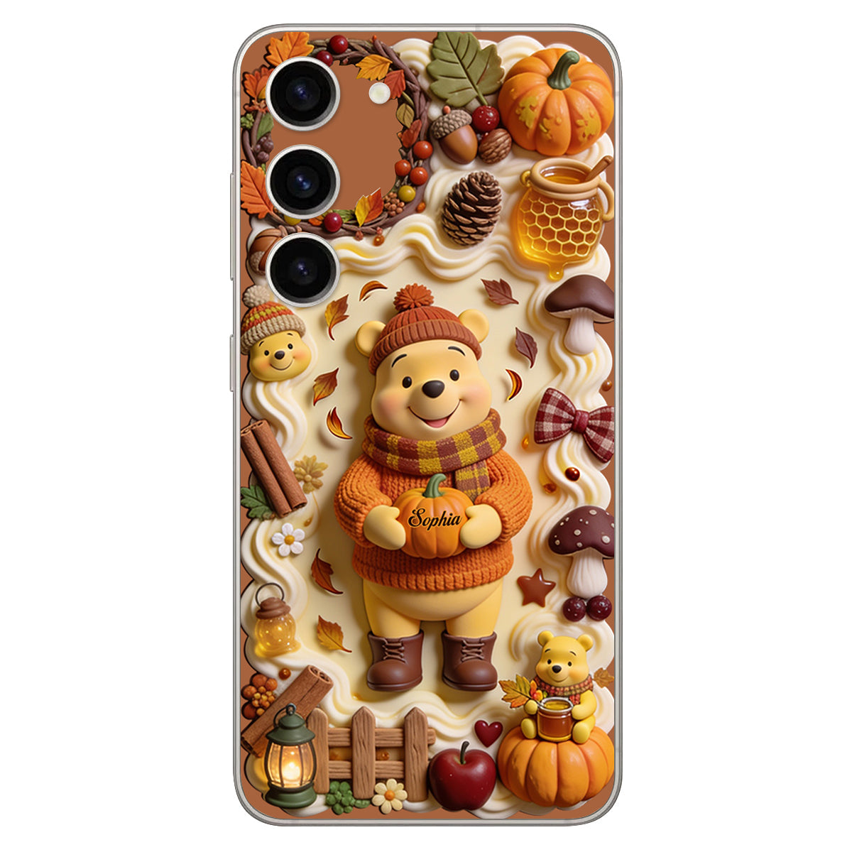 Cozy Vibe Cute Bear - Personalized Yellow Bear 3D Embossed Leather Phone Case