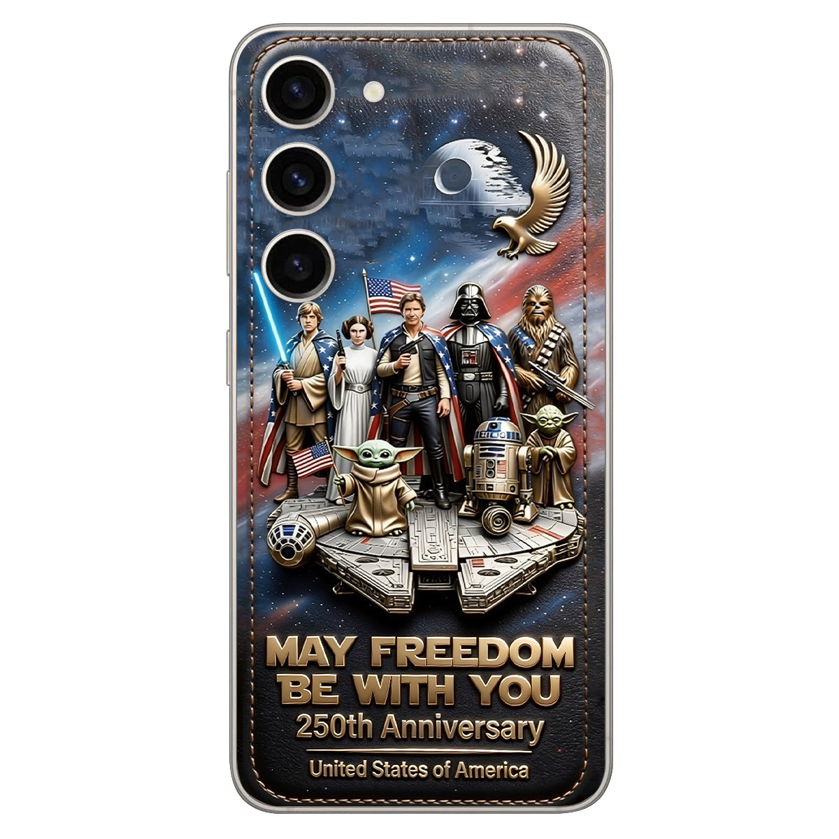 May Freedom Be With You - Personalized The Force 3D Embossed Leather Phone Case