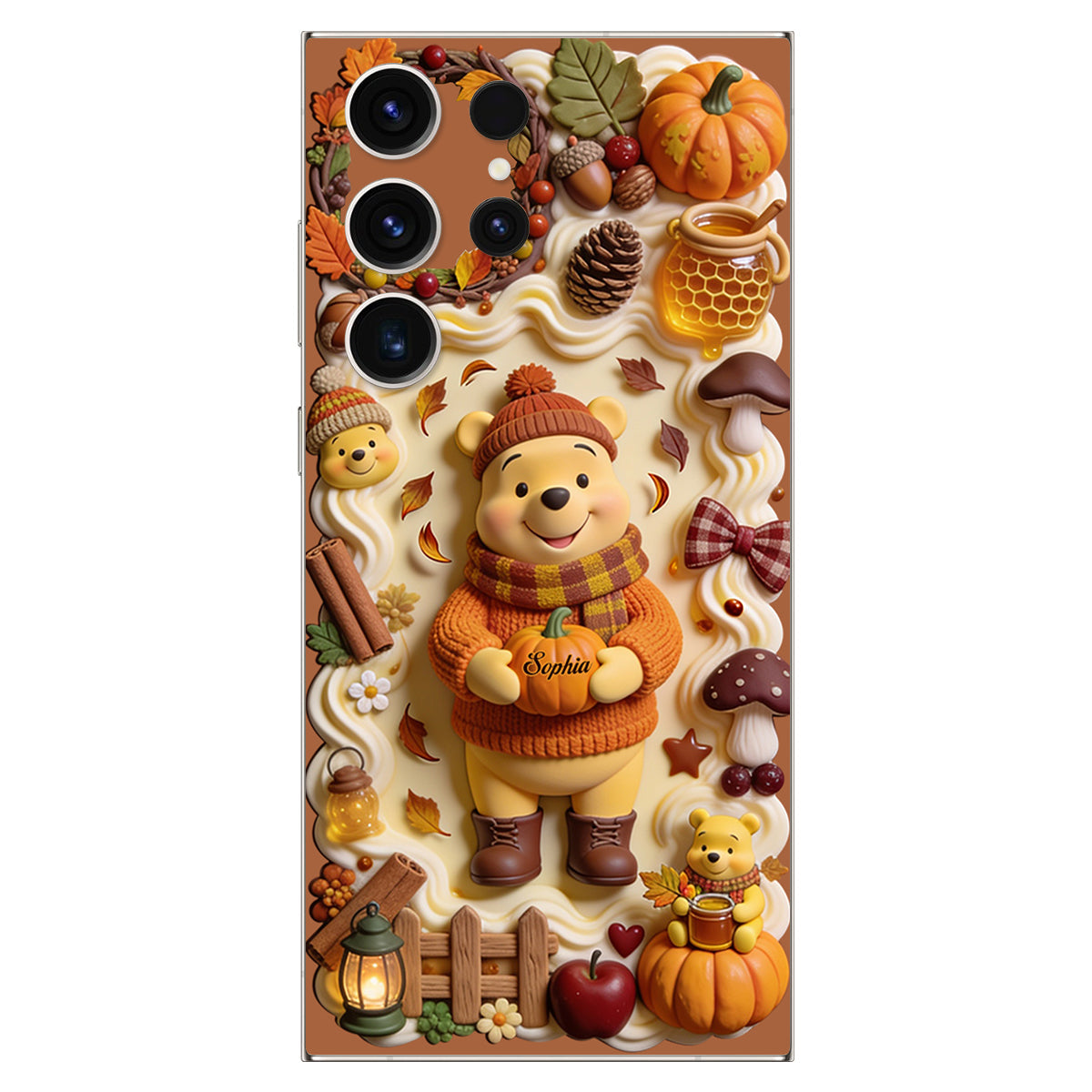 Cozy Vibe Cute Bear - Personalized Yellow Bear 3D Embossed Leather Phone Case