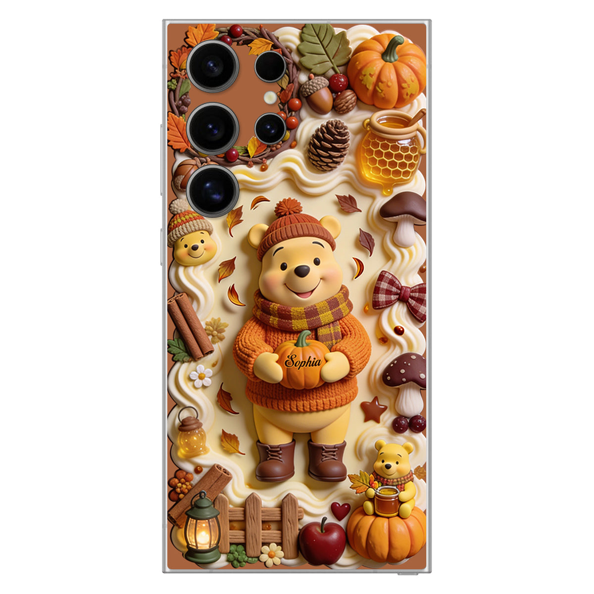 Cozy Vibe Cute Bear - Personalized Yellow Bear 3D Embossed Leather Phone Case