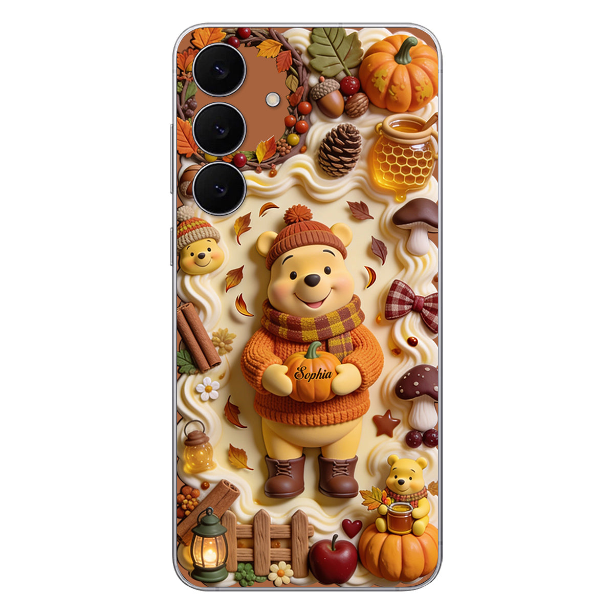 Cozy Vibe Cute Bear - Personalized Yellow Bear 3D Embossed Leather Phone Case