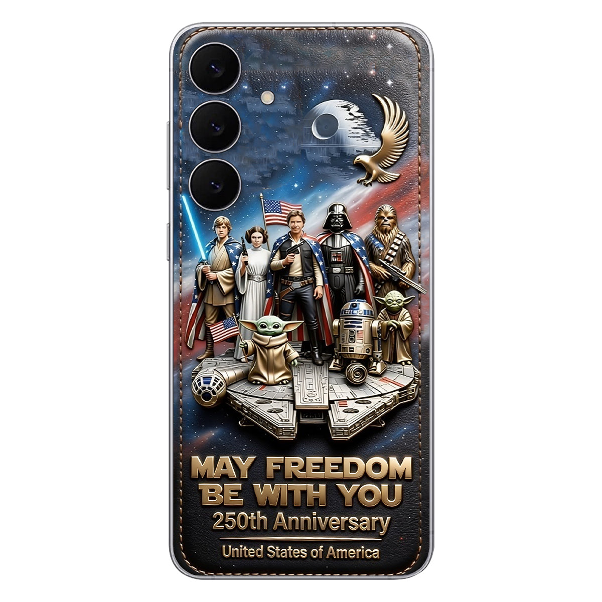 May Freedom Be With You - Personalized The Force 3D Embossed Leather Phone Case