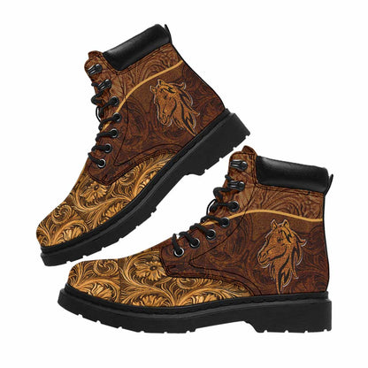 Love Horses Leather Pattern Print Horse All Season Boots 0622