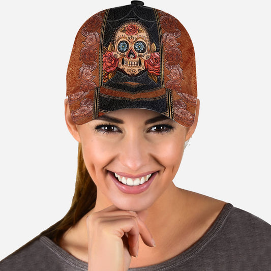 Rose Skull Leather Pattern Print Skull Classic Cap 0622