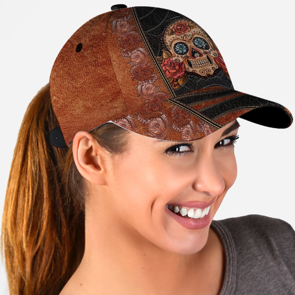 Rose Skull Leather Pattern Print Skull Classic Cap 0622