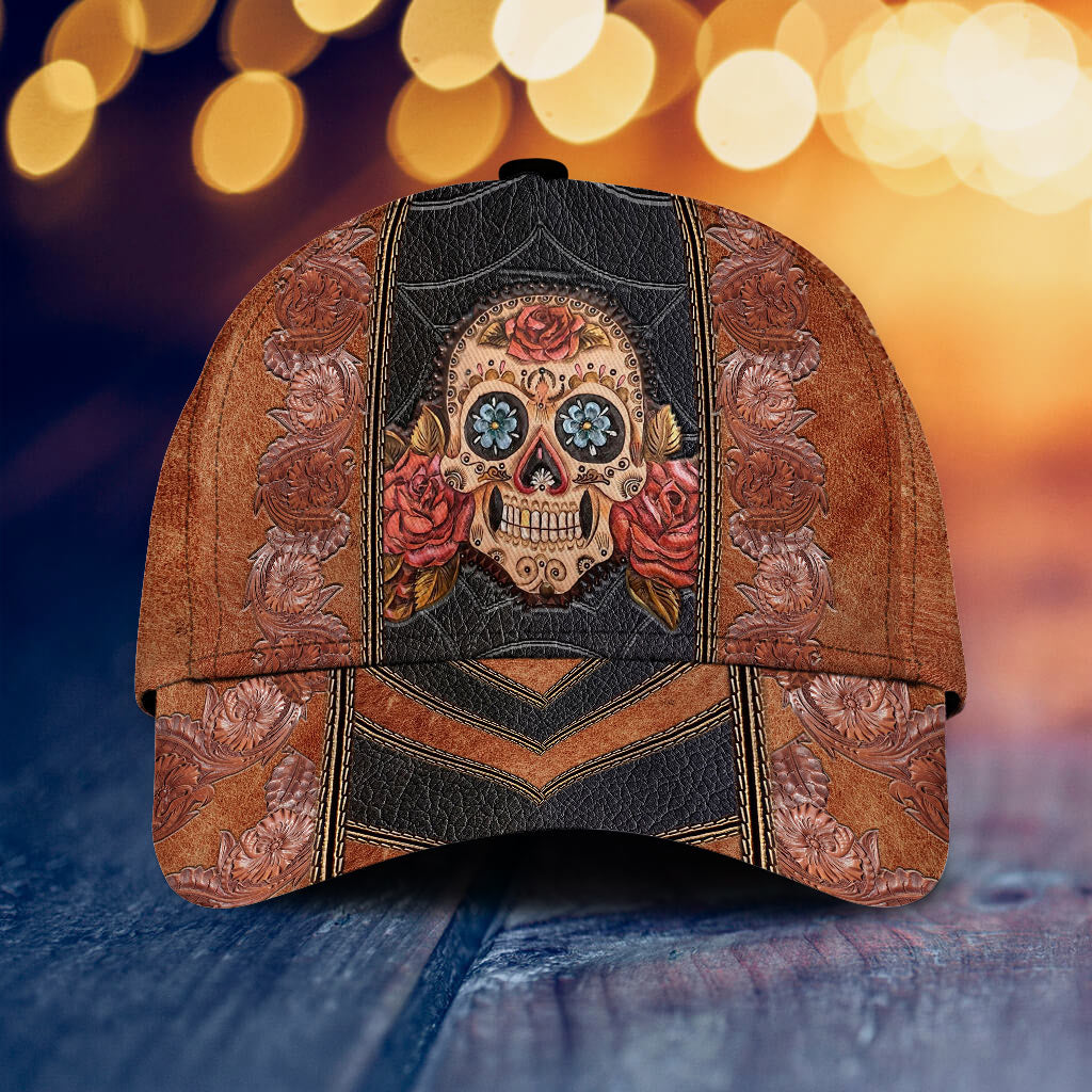 Rose Skull Leather Pattern Print Skull Classic Cap 0622
