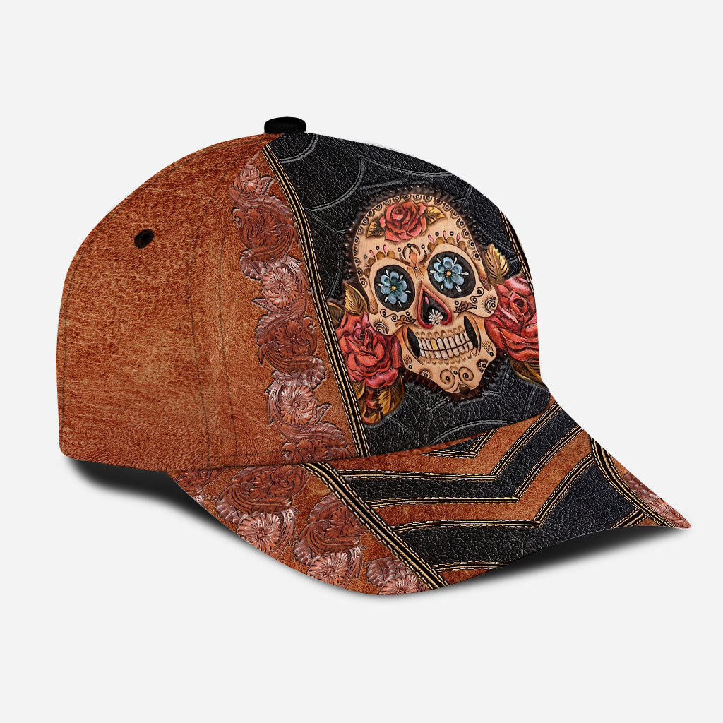 Rose Skull Leather Pattern Print Skull Classic Cap 0622