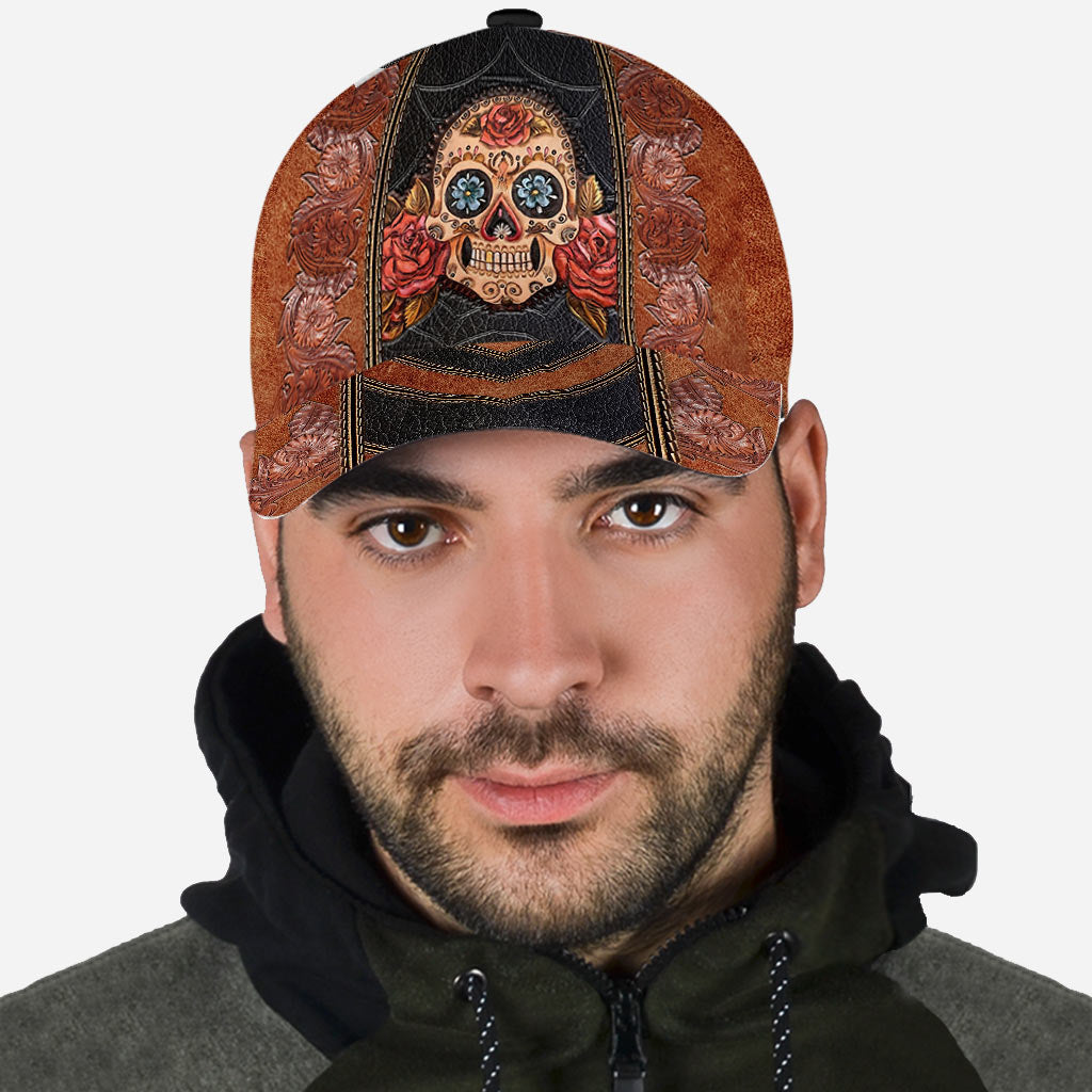 Rose Skull Leather Pattern Print Skull Classic Cap 0622