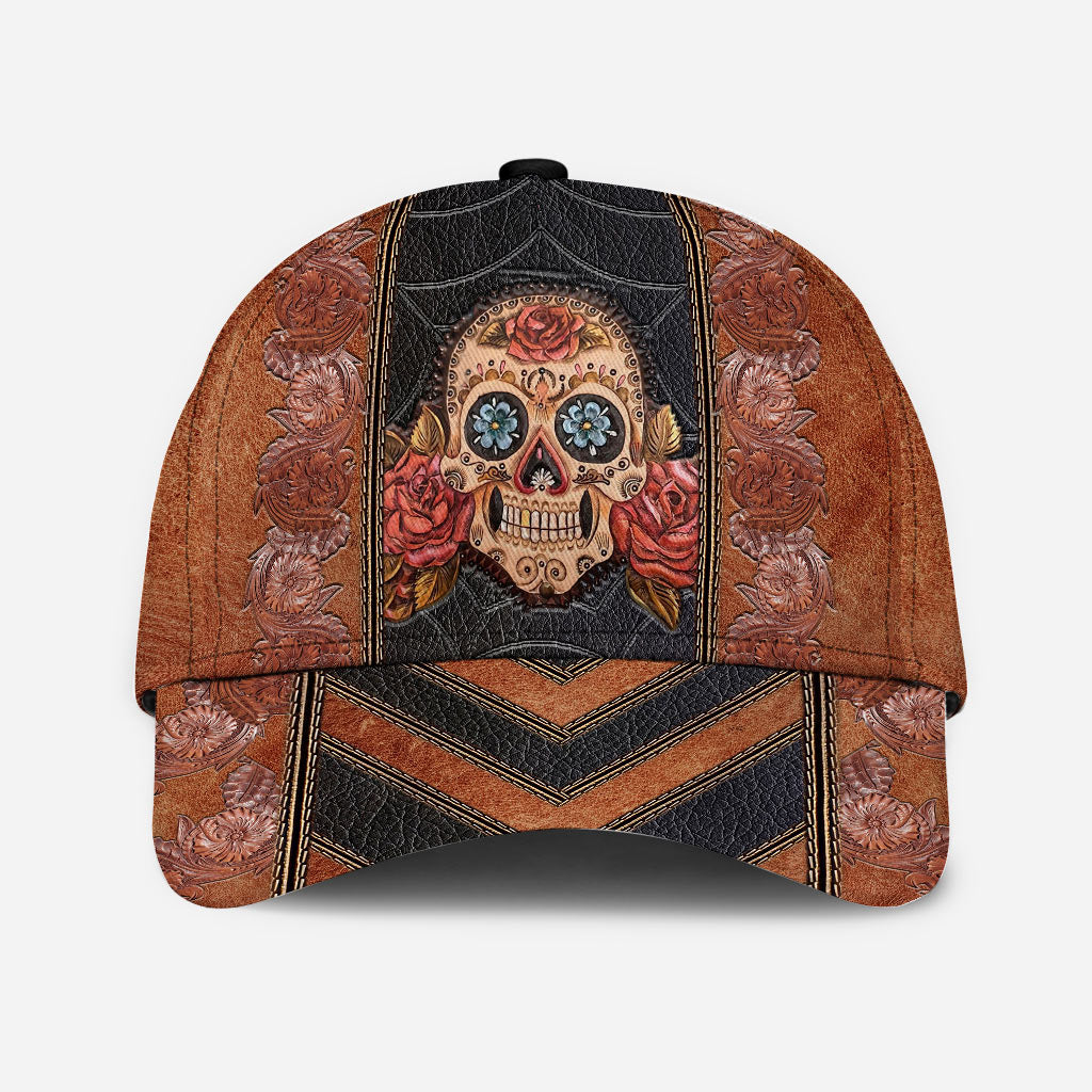 Rose Skull Leather Pattern Print Skull Classic Cap 0622