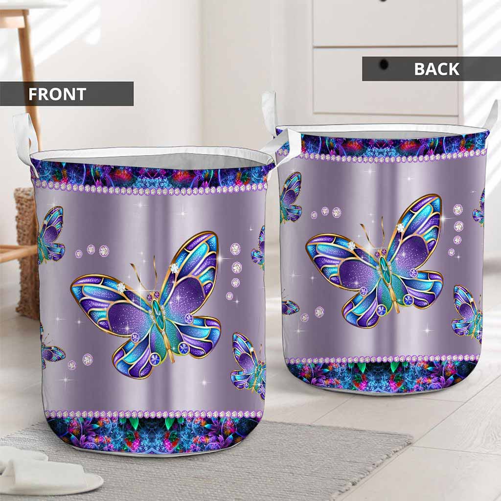 Butterfly Metal Pattern Print Butterfly Laundry Basket 0622