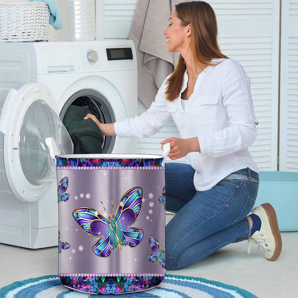 Butterfly Metal Pattern Print Butterfly Laundry Basket 0622