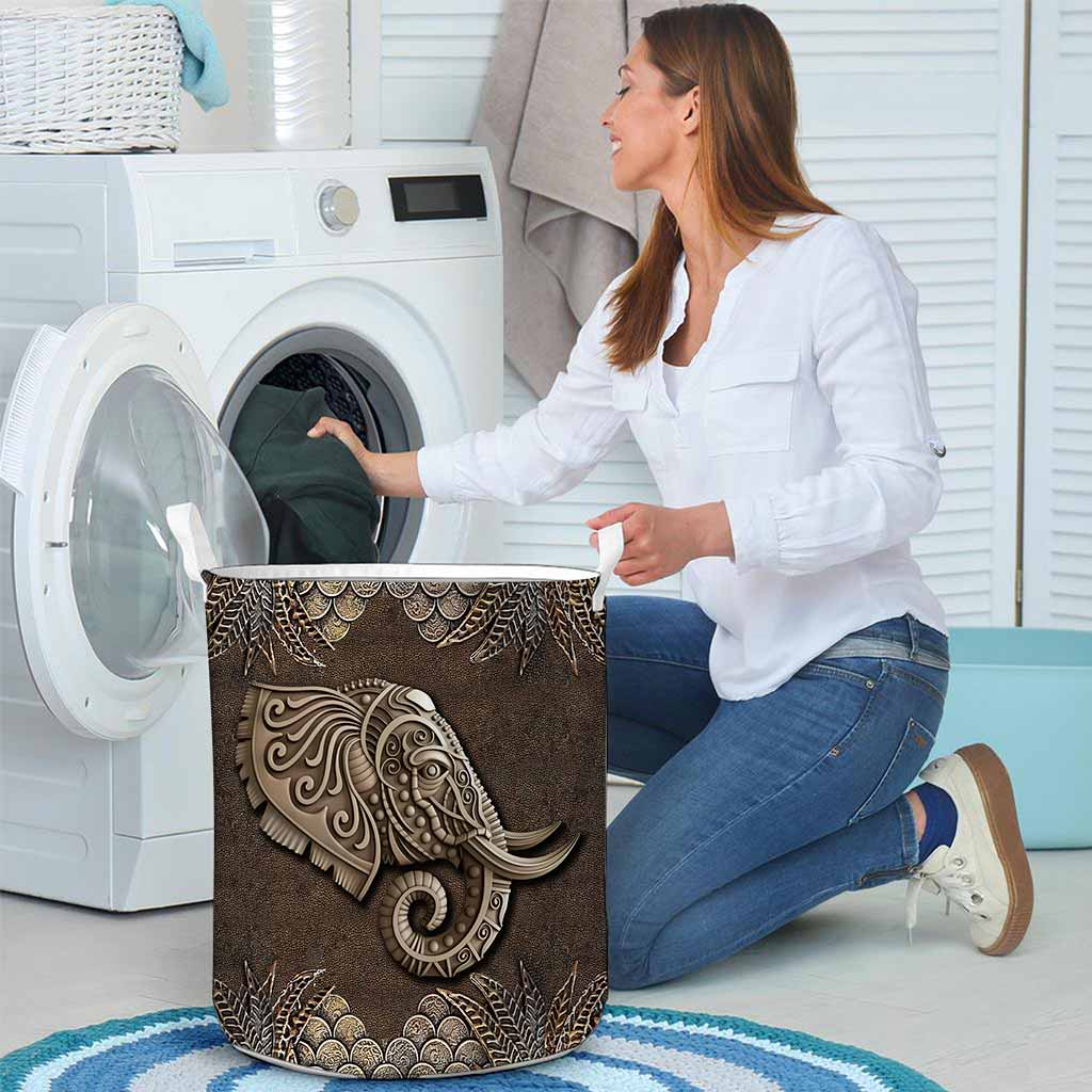 Elephant Metal Pattern Print Elephant Laundry Basket 0622