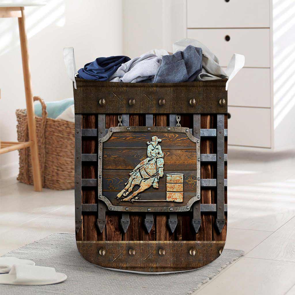 Horse Faux Wood Pattern Print Horse Laundry Basket 0622