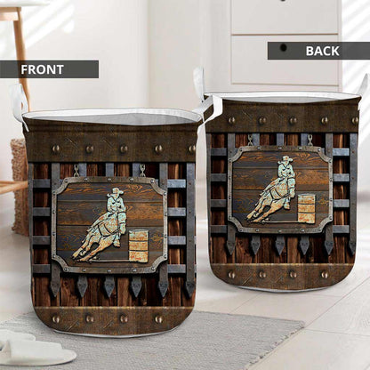 Horse Faux Wood Pattern Print Horse Laundry Basket 0622