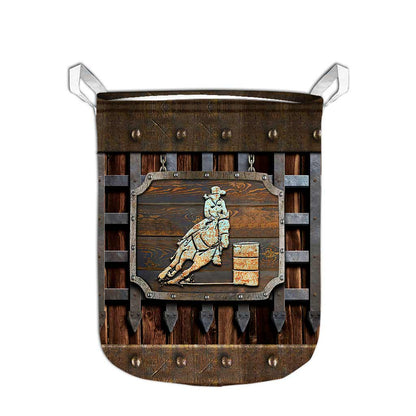 Horse Faux Wood Pattern Print Horse Laundry Basket 0622