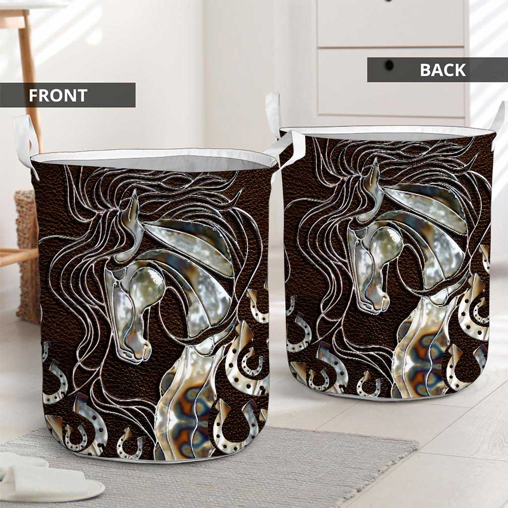 Horse Faux Wood Print Horse Laundry Basket 0622