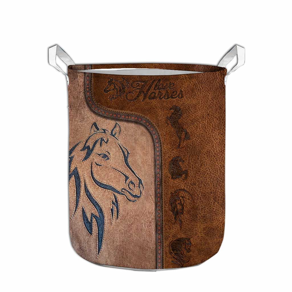 Love Horses Leather Pattern Print Horse Laundry Basket 0622