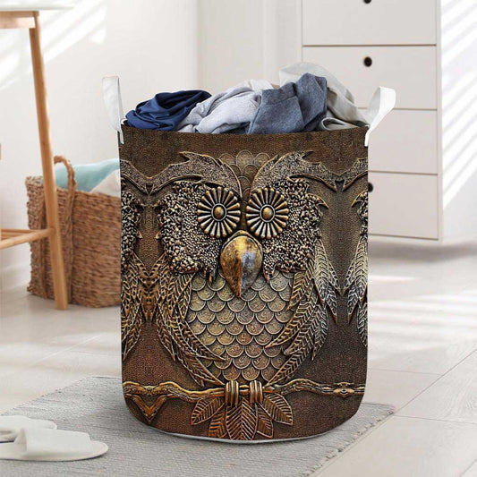 Owl Metal Pattern Print Owl Laundry Basket 0622