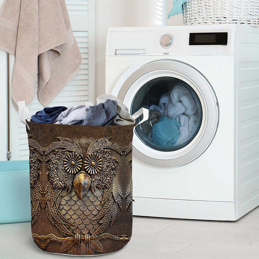 Owl Metal Pattern Print Owl Laundry Basket 0622