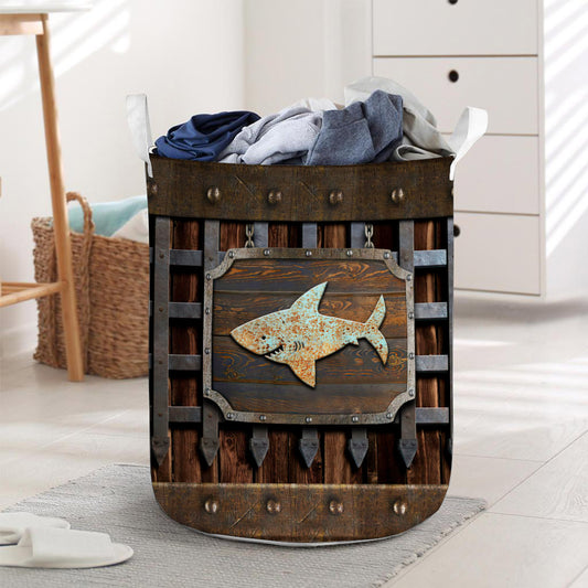 Shark Metal Pattern Print Shark Laundry Basket 0622