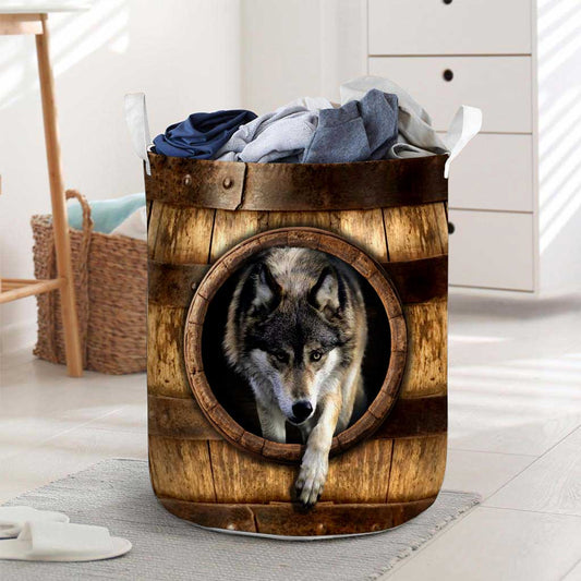 Wolf Faux Wood Basket Wolf Laundry Basket 0622