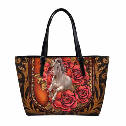 Horse Roses Art Horse Leather Bag 0622