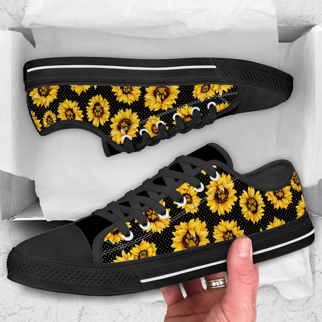 Mama Paw Sunflower Bloom Black Mother's Day Sunflower Low Top Shoes 0622