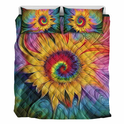 Tie Dye Sunflower Leather Pattern Print Hippie Quilt Set 0622