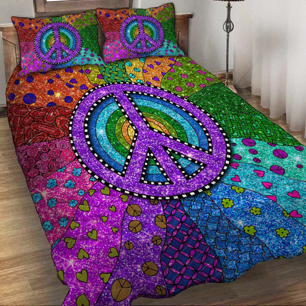 Colorful Hippie Peace Symbol Hippie Quilt Set 0622