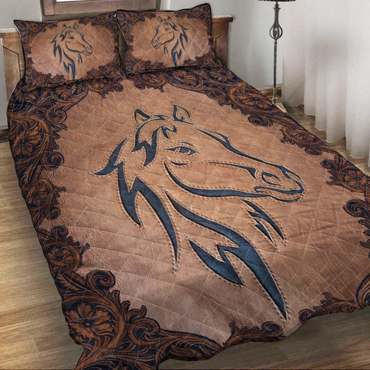 Love Horses Leather Pattern Print Horse Quilt Set 0622