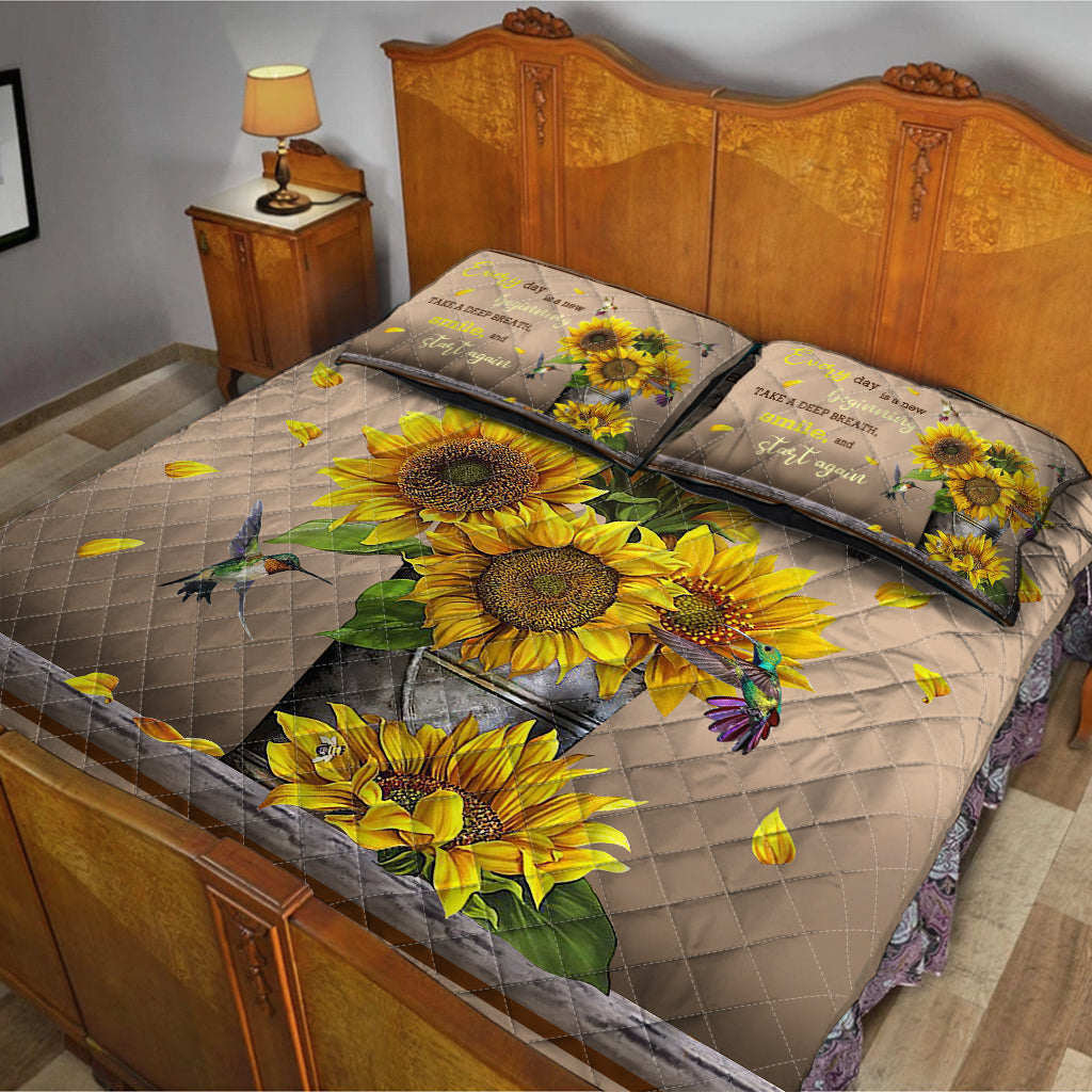 Every Day Is A New Beginning Sunflower Quilt Set 0622