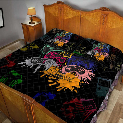 Controllers Paint Splash Video Game Quilt Set 0622