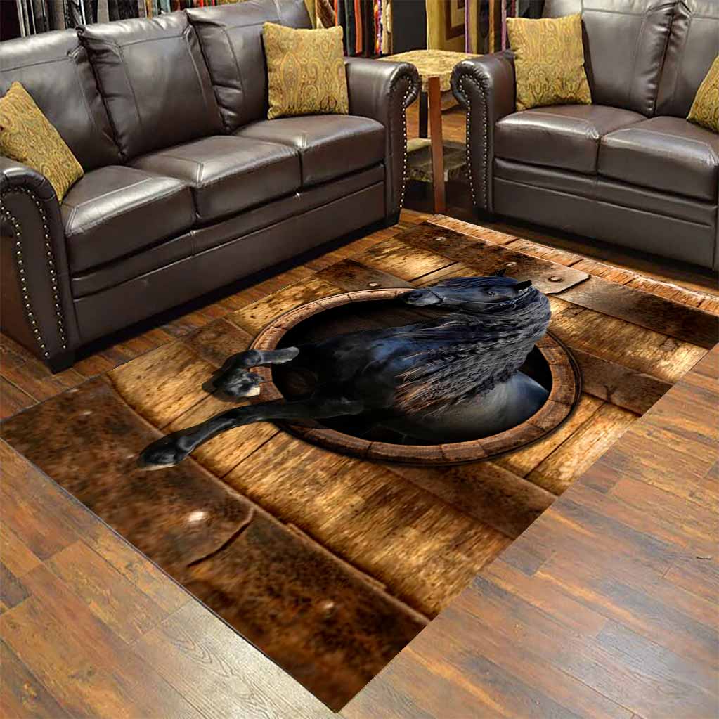 Black Horse Wood Pattern Print Horse Rug 0622