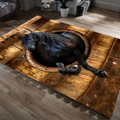 Black Horse Wood Pattern Print Horse Rug 0622