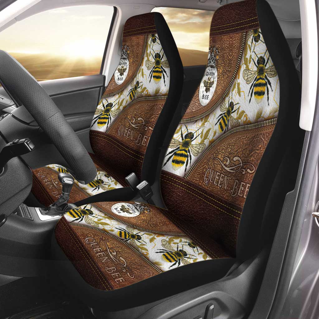 Queen Bee Leather Pattern Print Bee Seat Covers 0622