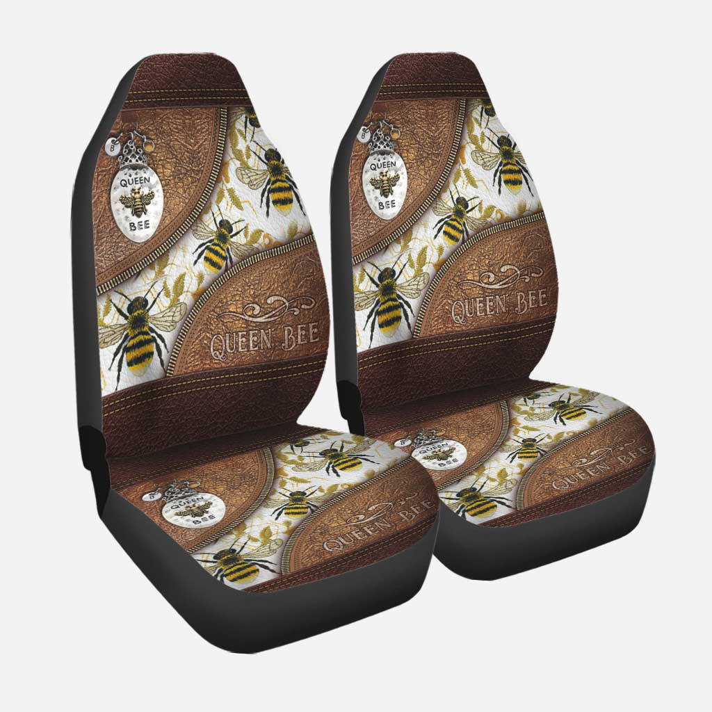 Queen Bee Leather Pattern Print Bee Seat Covers 0622