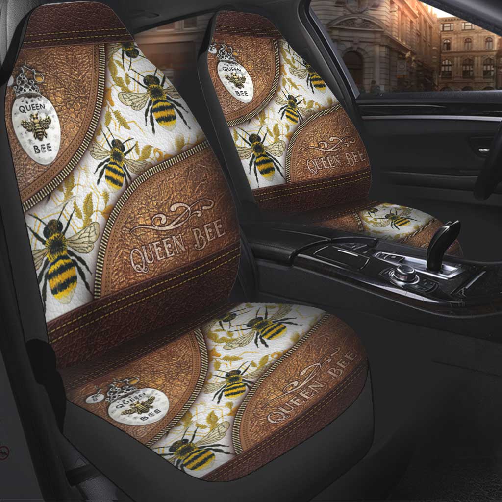 Queen Bee Leather Pattern Print Bee Seat Covers 0622