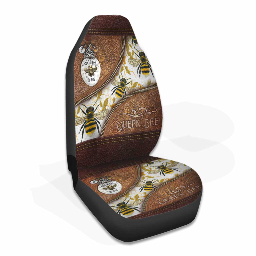 Queen Bee Leather Pattern Print Bee Seat Covers 0622