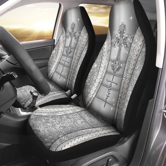 Faith Faux Glitter Print Christian Seat Covers 0622