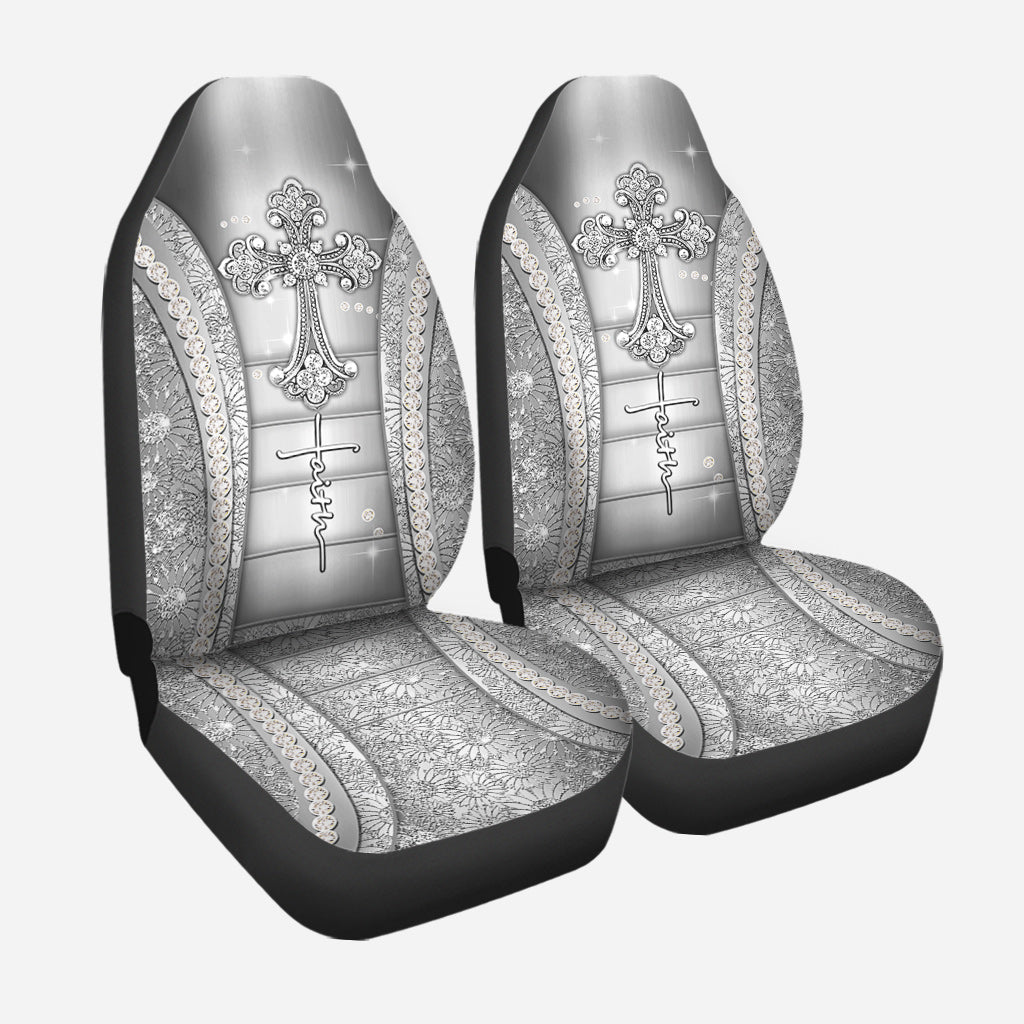 Faith Faux Glitter Print Christian Seat Covers 0622