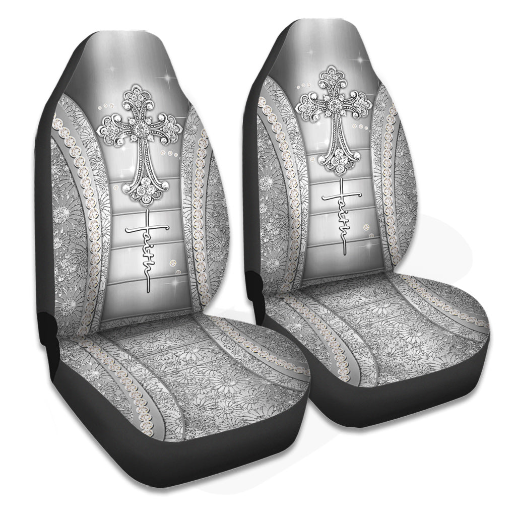 Faith Faux Glitter Print Christian Seat Covers 0622