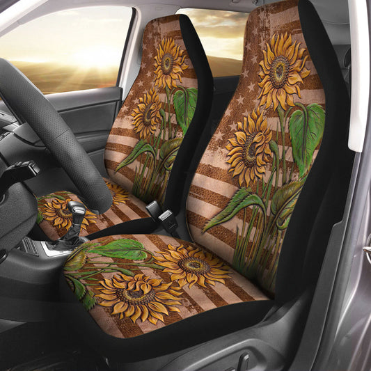 Love Sunflowers Leather Pattern Print Sunflower Seat Covers 0622