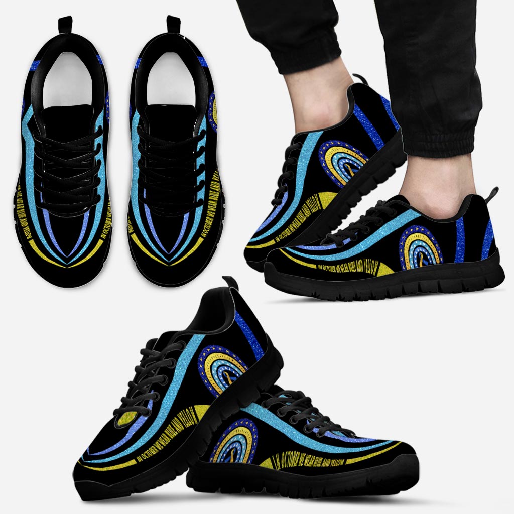 In October We Wear Blue And Yellow Down Syndrome Awareness Sneakers 0622