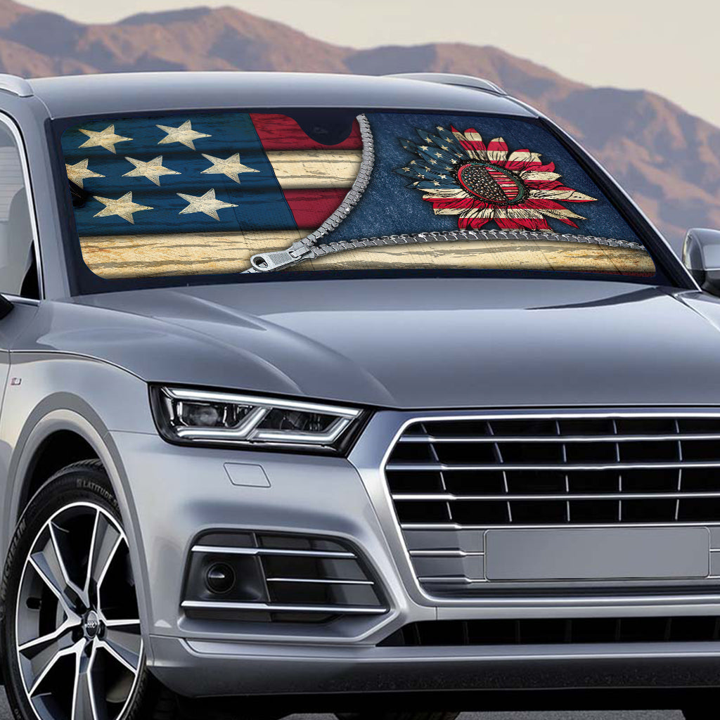 Sunflower US Flag Sunflower Car Sunshade 0622