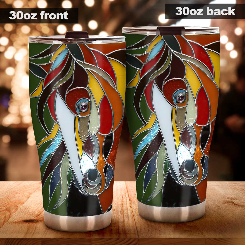 Horse Tumbler With Stained Glass Print 0622