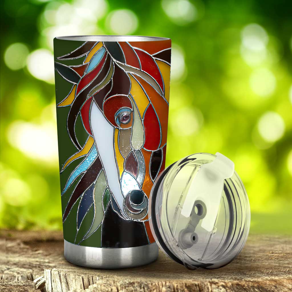 Horse Tumbler With Stained Glass Print 0622